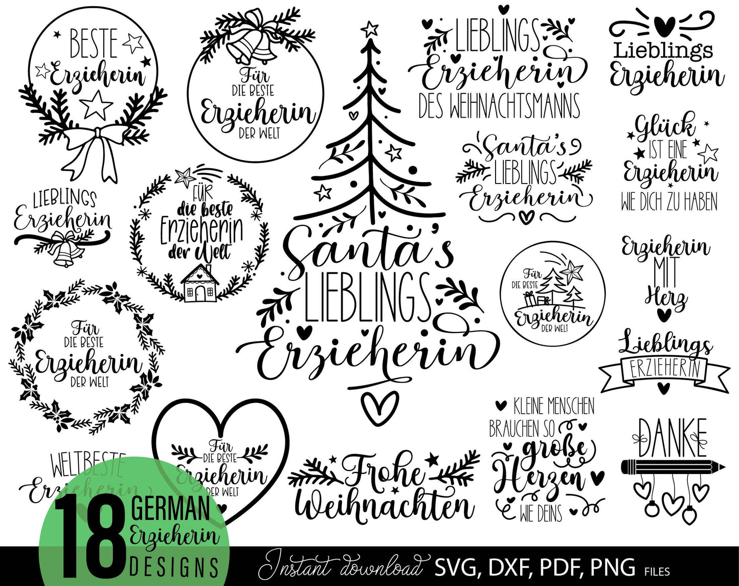 Deutsche Erzieherin Plotterdatei design for Your Erzieherin Weihnachten gift ideas. SVG DXF PDF PNG files included. Compatible with Cricut, Silhouette or other equipment. Cut from vinyl, use for sublimation or laser cut or grave projects!