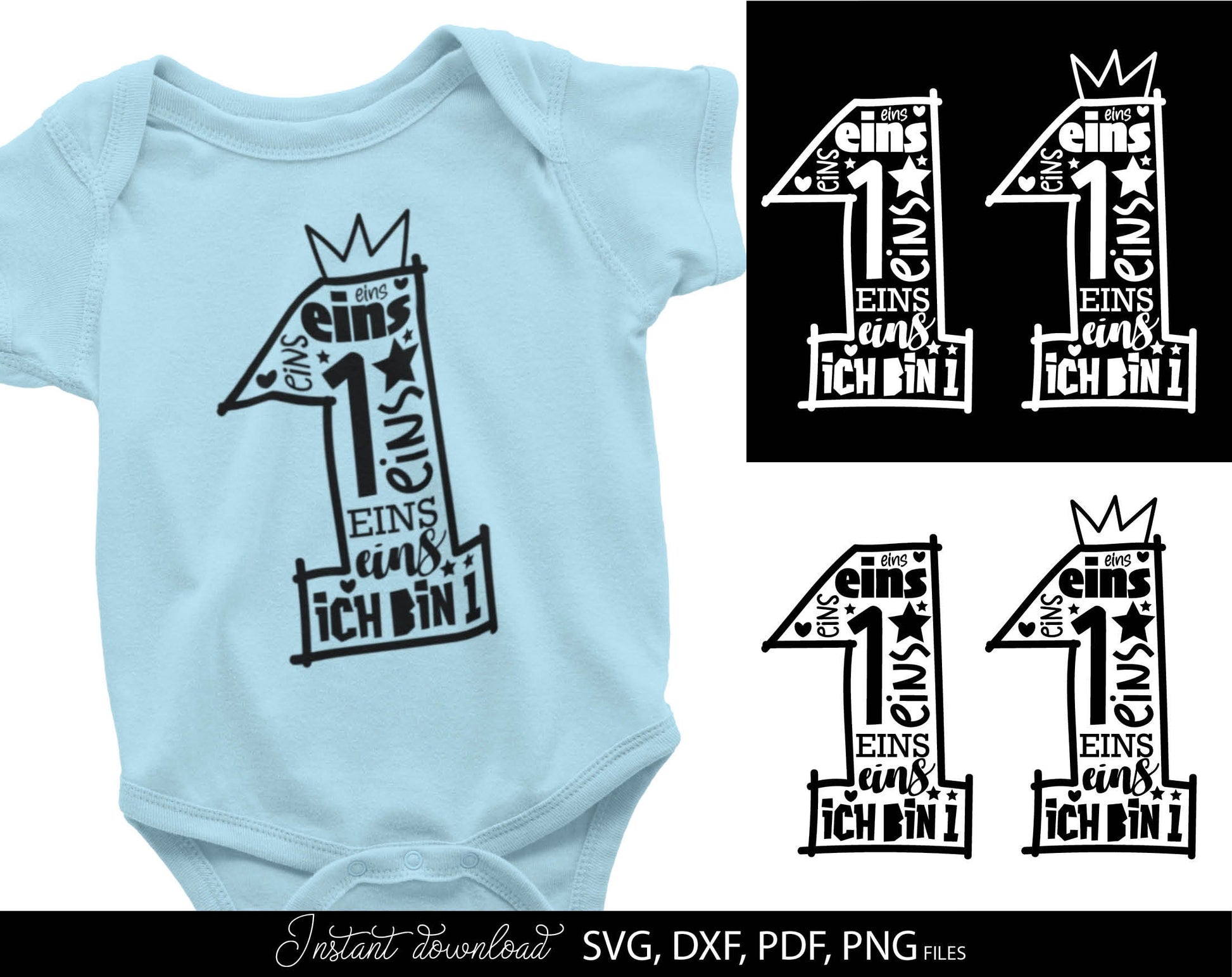 German Kind Der erste Geburtstag Number Plotter File Bundle Svg Png German kids Geburtstag number plotter file Geburtstagskind Eins Clipart. SVG DXFPDF PNG files included. Compatible with Cricut, Silhouette Studio and other equipment. Buy now, enjoy!