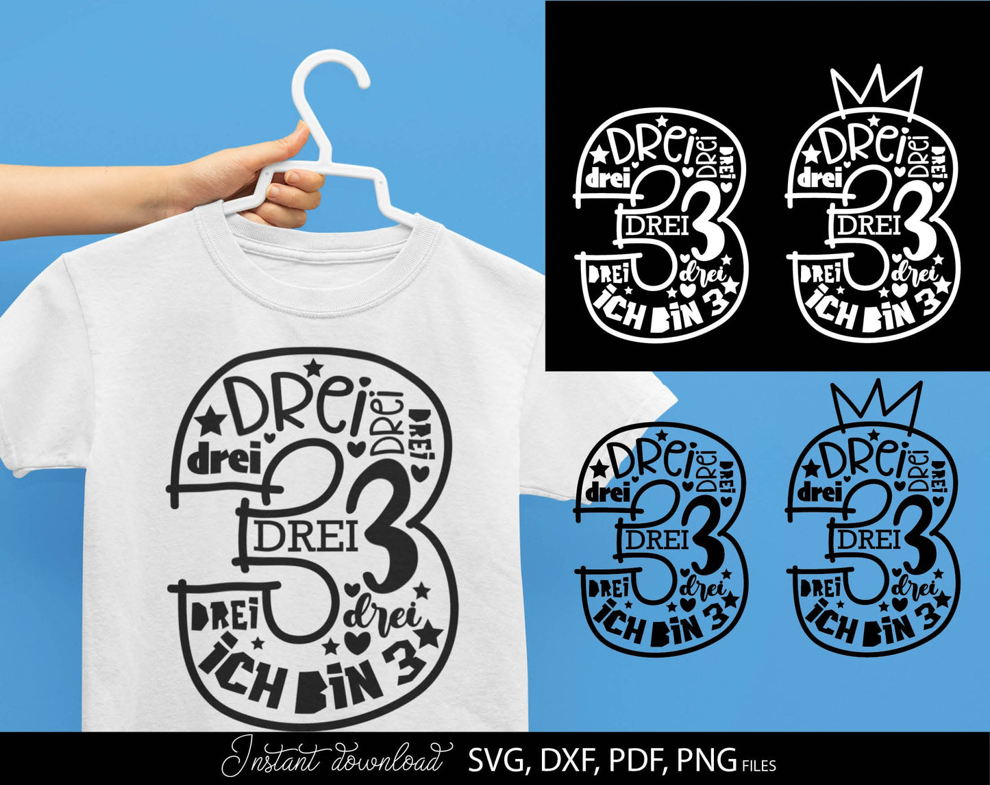 German Kind Der Dritte Geburtstag Number Plotter File Bundle Svg Png German kids Geburtstag number plotter file Geburtstagskind Drei Clipart. SVG DXF PDF PNG files included. Compatible with Cricut, Silhouette Studio or other equipment. Buy now, enjoy