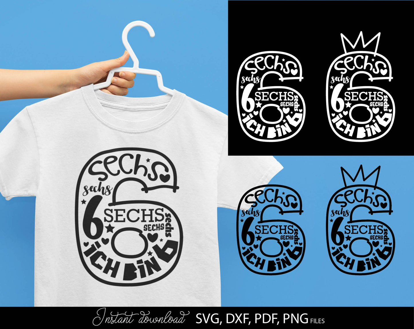 German Kind sechster Geburtstag Number sechs Plotter File Svg Png German kids ein Geschenk plotterdate Geburtstagskind ich bin sechs svg png. Compatible with Cricut, Silhouette Studio, sublimationprinters and other equipment. Buy now and enjoy!