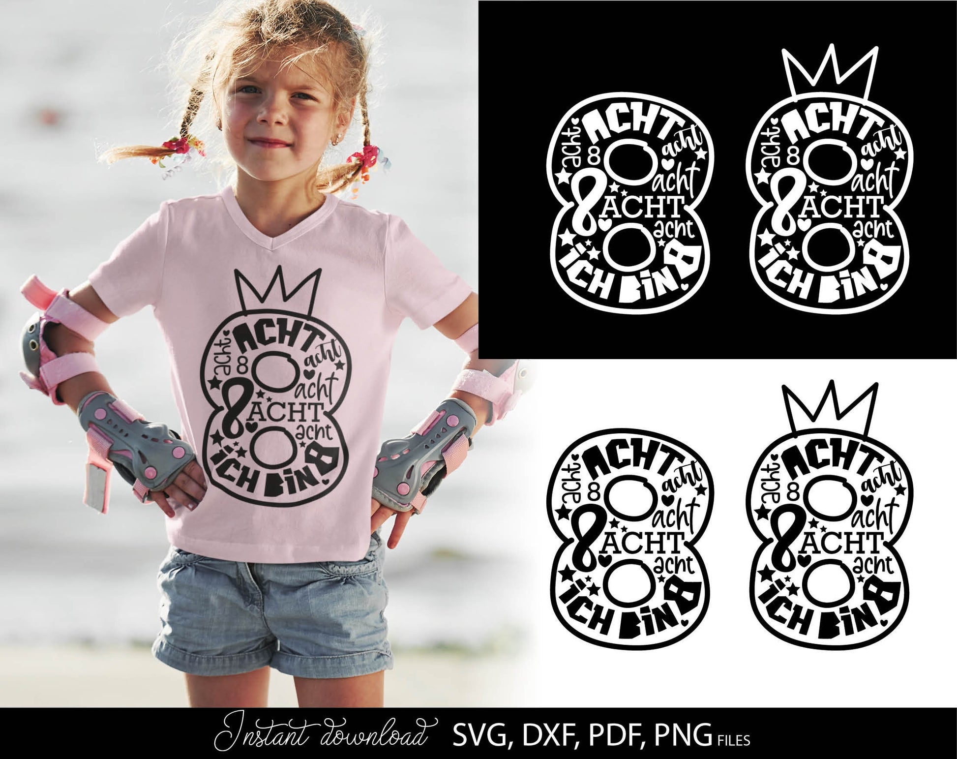 German Kind Achter Geburtstag Number acht Plotter Svg Png German kids ein Geschenk plotterdate Geburtstagskind ich bin Achter svg png.ompatible with Cricut, Silhouette, sublimation printers or laser cut or grave projects. Buy now for a good price!