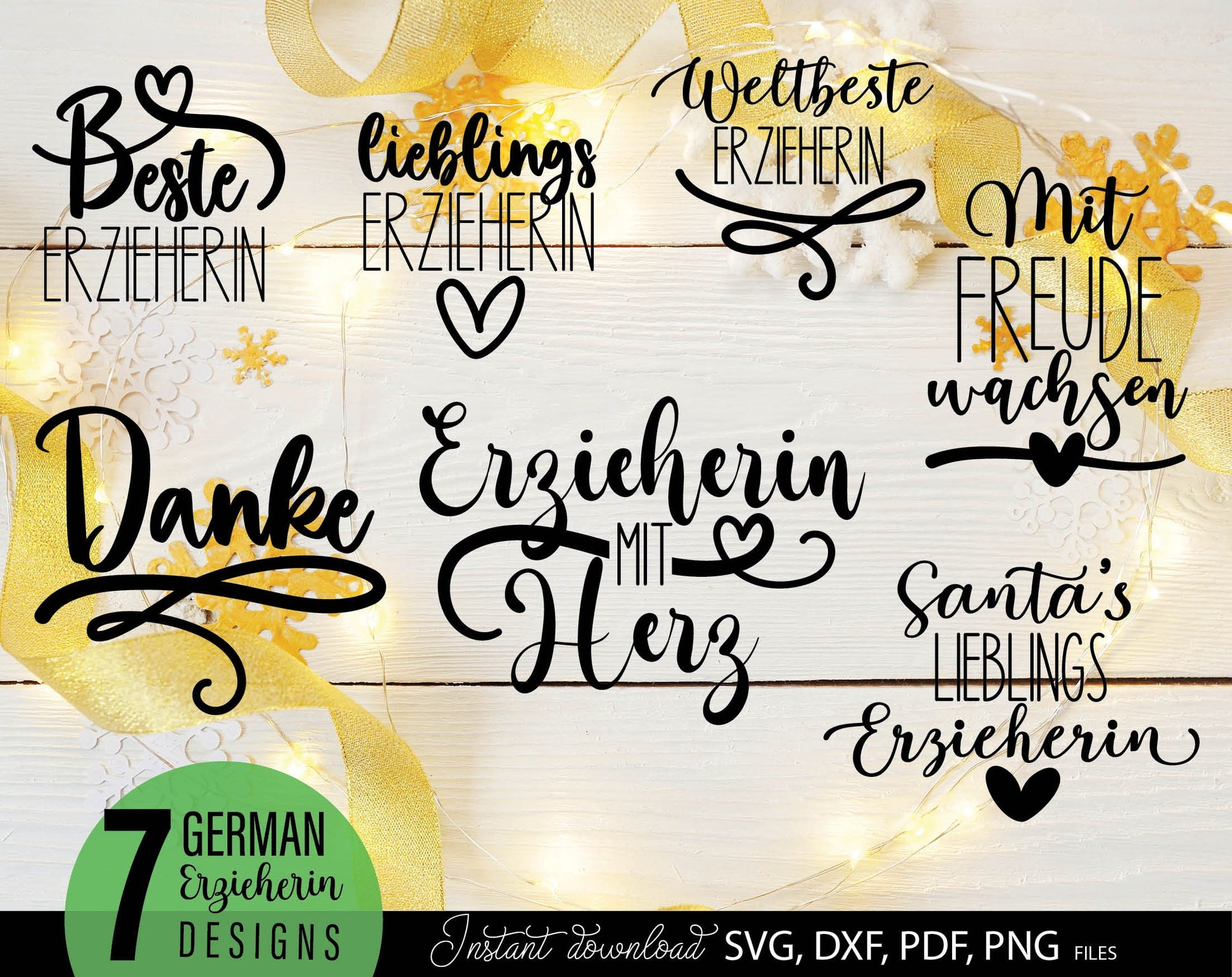 German Erzieherin Plotter File Bundle. SVG DXF PDF PNG files included. Compatible with Cricut, Silhouette or other equipment. Cut from vinyl, use for sublimation or laser cut projects as well. Buy now for a good price and enjoy!