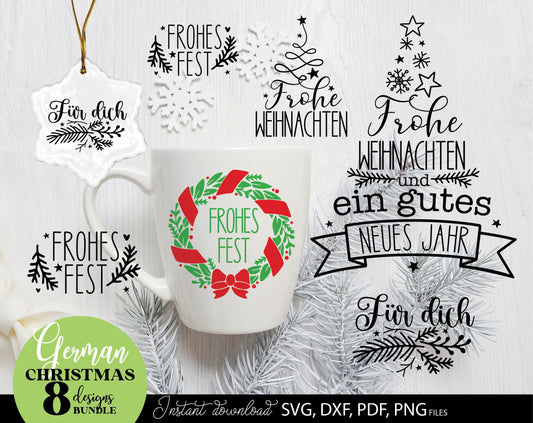 German Frohe Weihnachten plotter file svg png dxf designs bundle for You Christmas evening ornaments. Use for cutting from vinyl, sublimation or laser cut projects.
Buy now and enjoy!