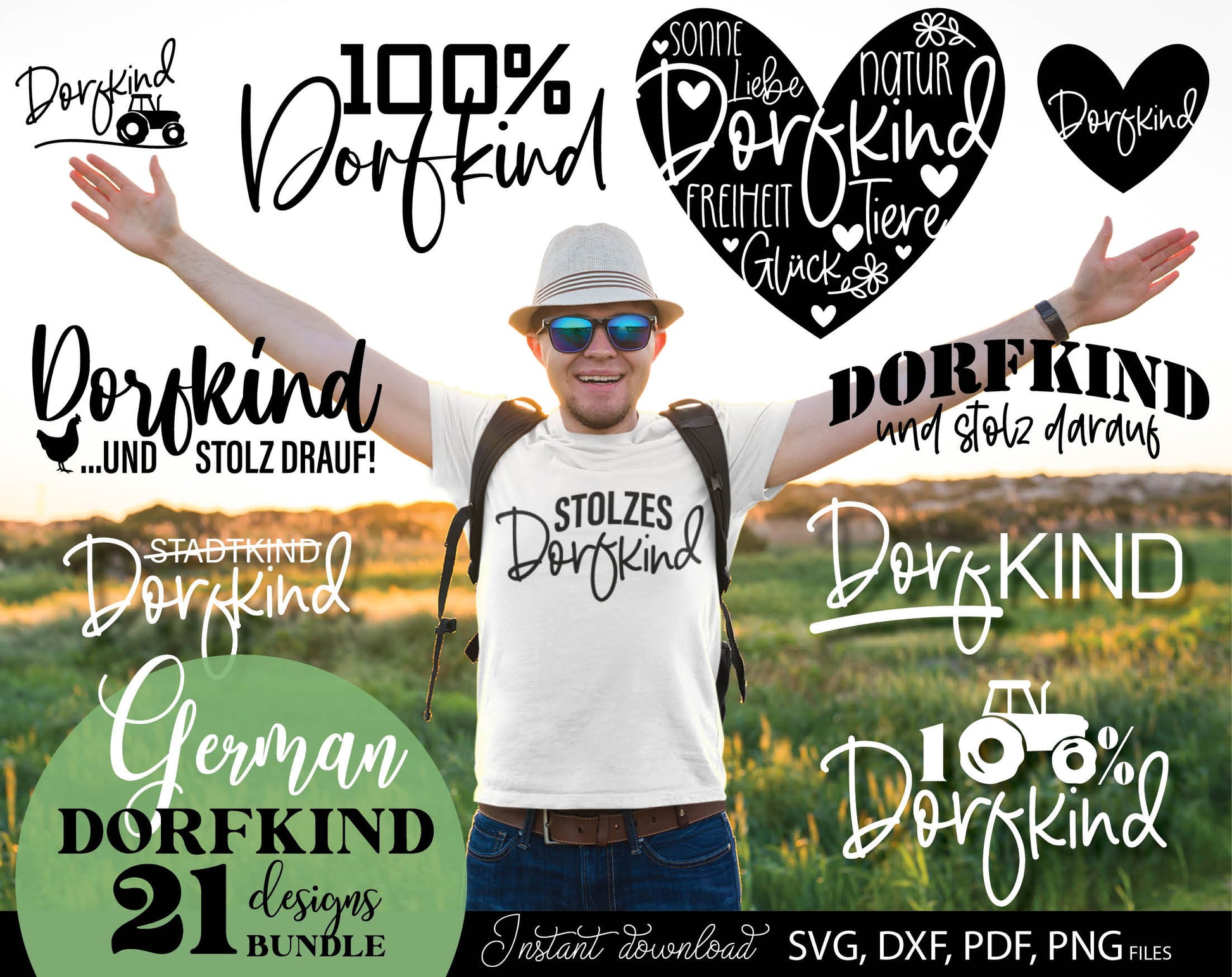 German Dorfkind Plotter file bundle. SVG DXF PDF PNG files included. Compatible with Cricut, Silhouette, sublimation printers or other equipment. Cut from vinyl, use for sublimation or laser cut or grave projects. Buy now for a good price and enjoy!