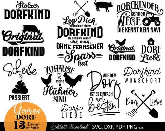 German Dorfkind Plotter file bundle. SVG DXF PDF PNG files included. Compatible with Cricut, Silhouette, sublimation printers or other equipment. Cut from vinyl, use for sublimation or laser cut or grave projects. Buy now for a good price and enjoy!