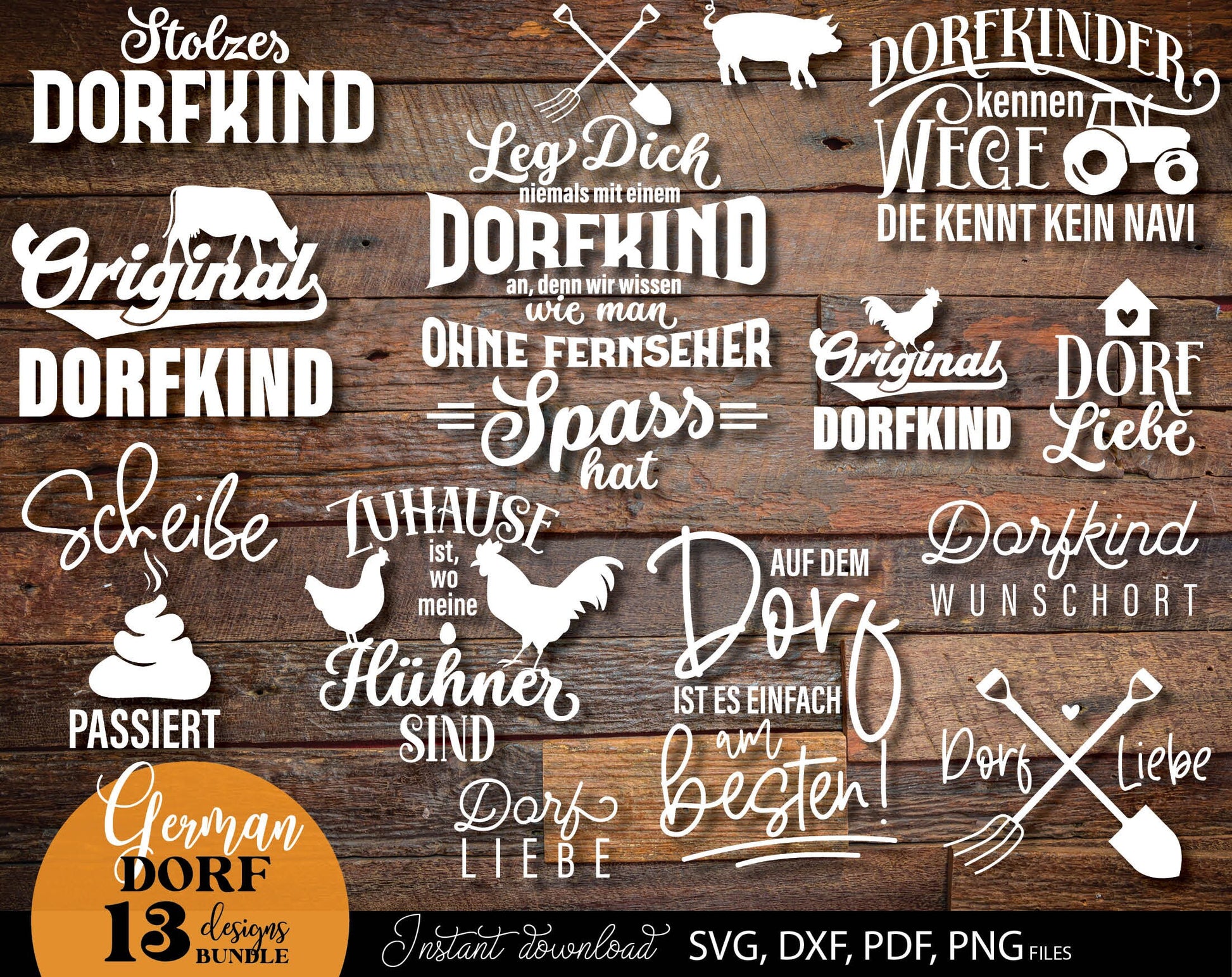 German Dorfkind Plotter file bundle. SVG DXF PDF PNG files included. Compatible with Cricut, Silhouette, sublimation printers or other equipment. Cut from vinyl, use for sublimation or laser cut or grave projects. Buy now for a good price and enjoy!