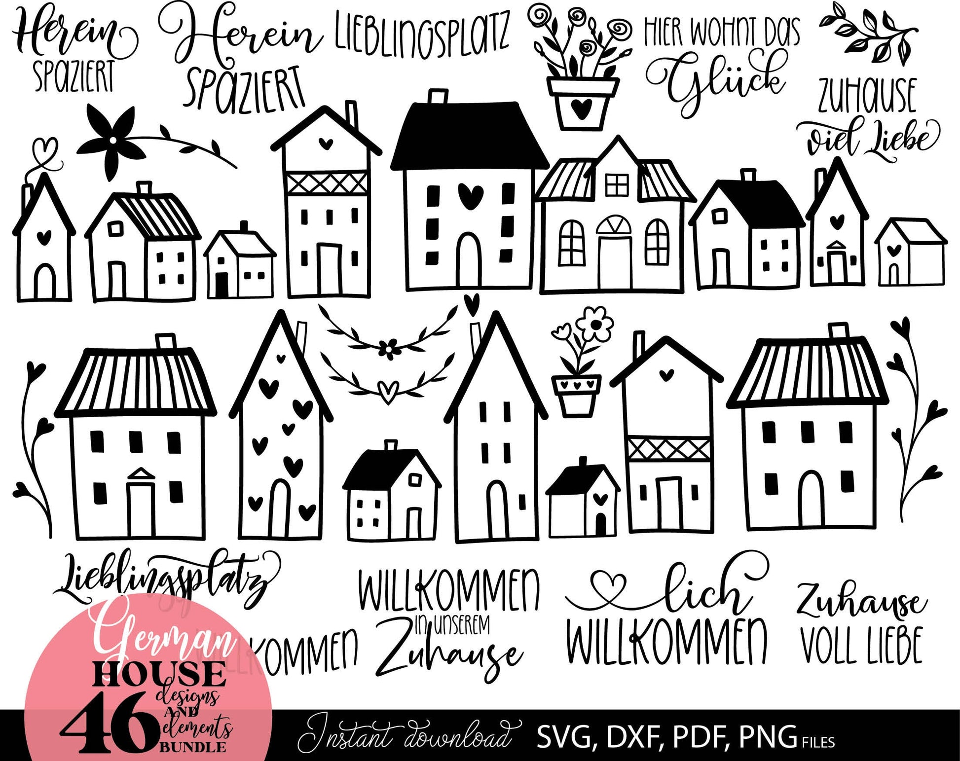 German zuhause willkommen plotter files bundle. SVG DXF PDF PNG files for included. Compatible with Cricut, Silhouette or other equipment. Cut from vinyl, use for sublimation or laser cut or grave projects as well. Buy now for a good price, enjoy