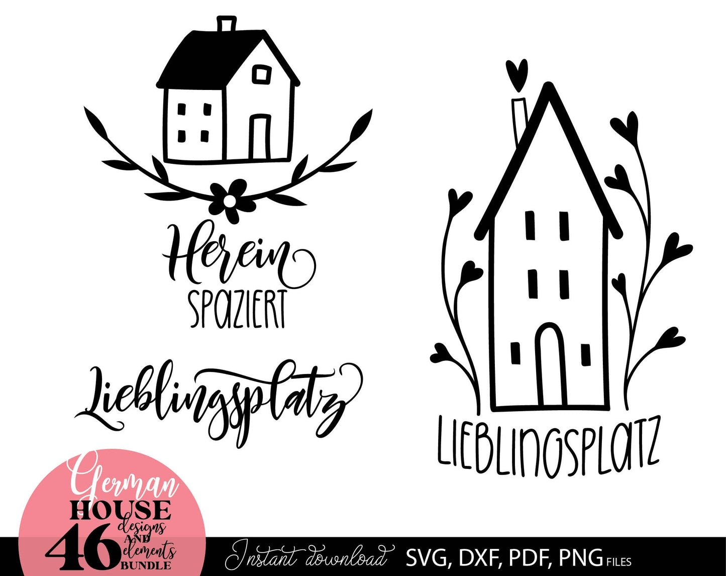 German zuhause willkommen plotter files bundle. SVG DXF PDF PNG files for included. Compatible with Cricut, Silhouette or other equipment. Cut from vinyl, use for sublimation or laser cut or grave projects as well. Buy now for a good price, enjoy