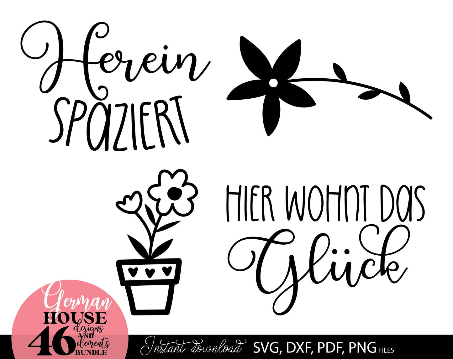 German zuhause willkommen plotter files bundle. SVG DXF PDF PNG files for included. Compatible with Cricut, Silhouette or other equipment. Cut from vinyl, use for sublimation or laser cut or grave projects as well. Buy now for a good price, enjoy