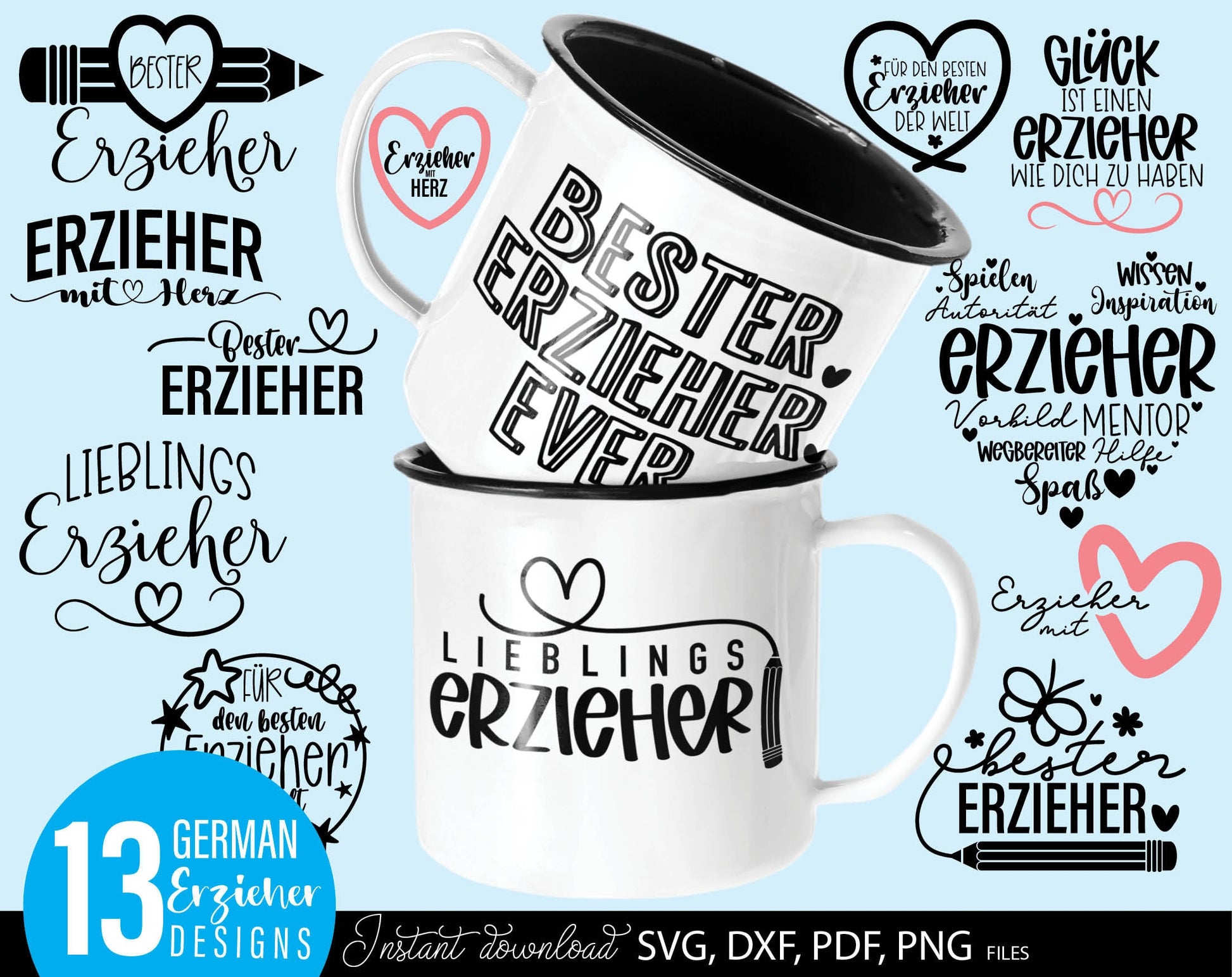 German Erzieherin Plotter File Bundle. SVG DXF PDF PNG files included. Compatible with Cricut, Silhouette or other equipment. Cut from vinyl, use for sublimation or laser cut projects as well. Buy now for a good price and enjoy!