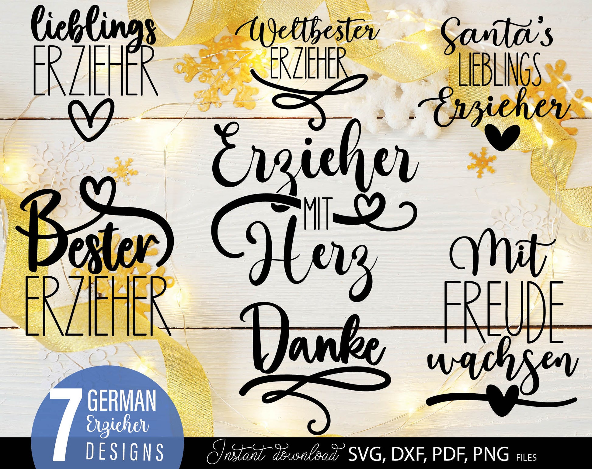 German Erzieher Plotter File Bundle. SVG DXF PDF PNG files included. Compatible with Cricut, Silhouette or other equipment. Cut from vinyl, use for sublimation or laser cut projects as well. Buy now for a good price and enjoy!