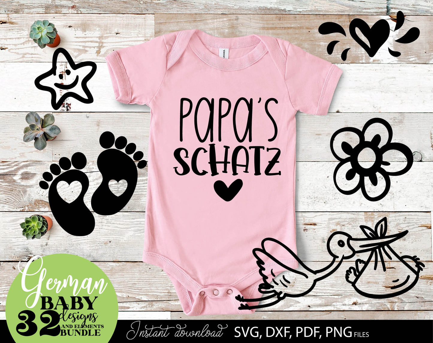 German Newborn Plotter file bundle. SVG DXF PDF PNG files included. Compatible with Cricut, Silhouette, sublimation printers or other equipment. Cut from vinyl, use for sublimation or laser cut or grave projects. Buy now for a good price and enjoy!