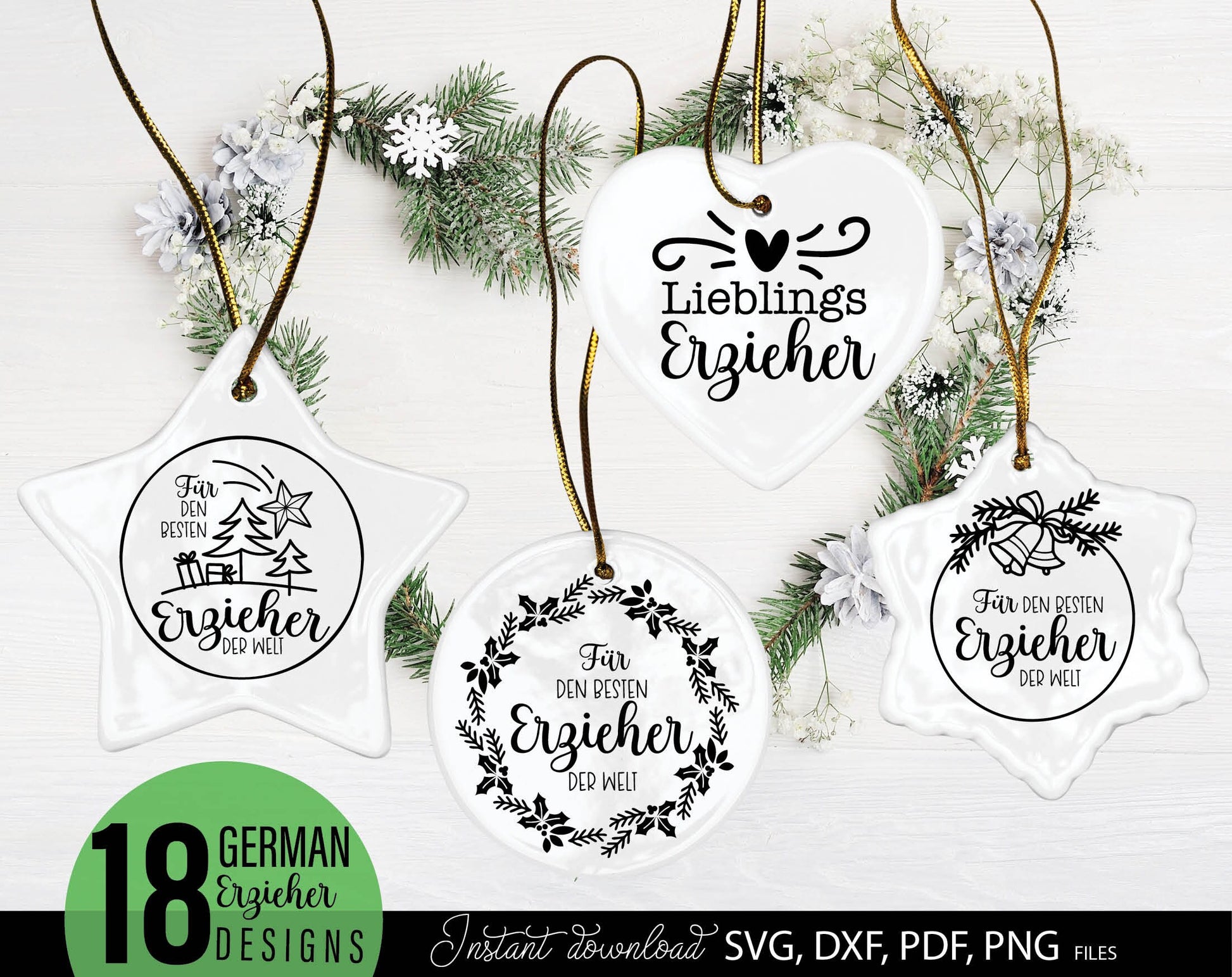 German Erzieher Christmas Gift ideas Plotter File Bundle. SVG DXF PDF PNG files included. Compatible with Cricut, Silhouette or other equipment. Cut from vinyl, use for sublimation or laser cut projects as well. Buy now for a good price and enjoy!