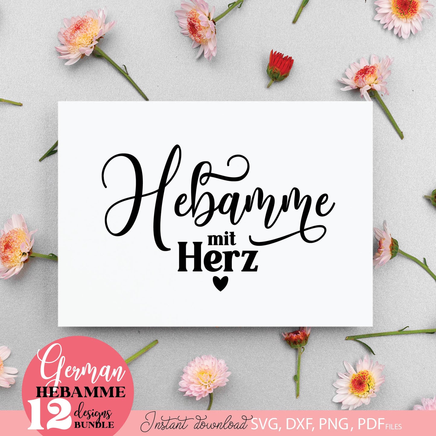 German Hebamme Herz Plotter File. SVG DXF PDF PNG files included. Compatible with Cricut, Silhouette or other equipment. Cut from vinyl, use for sublimation or laser cut projects as well. Buy now for a good price and enjoy!