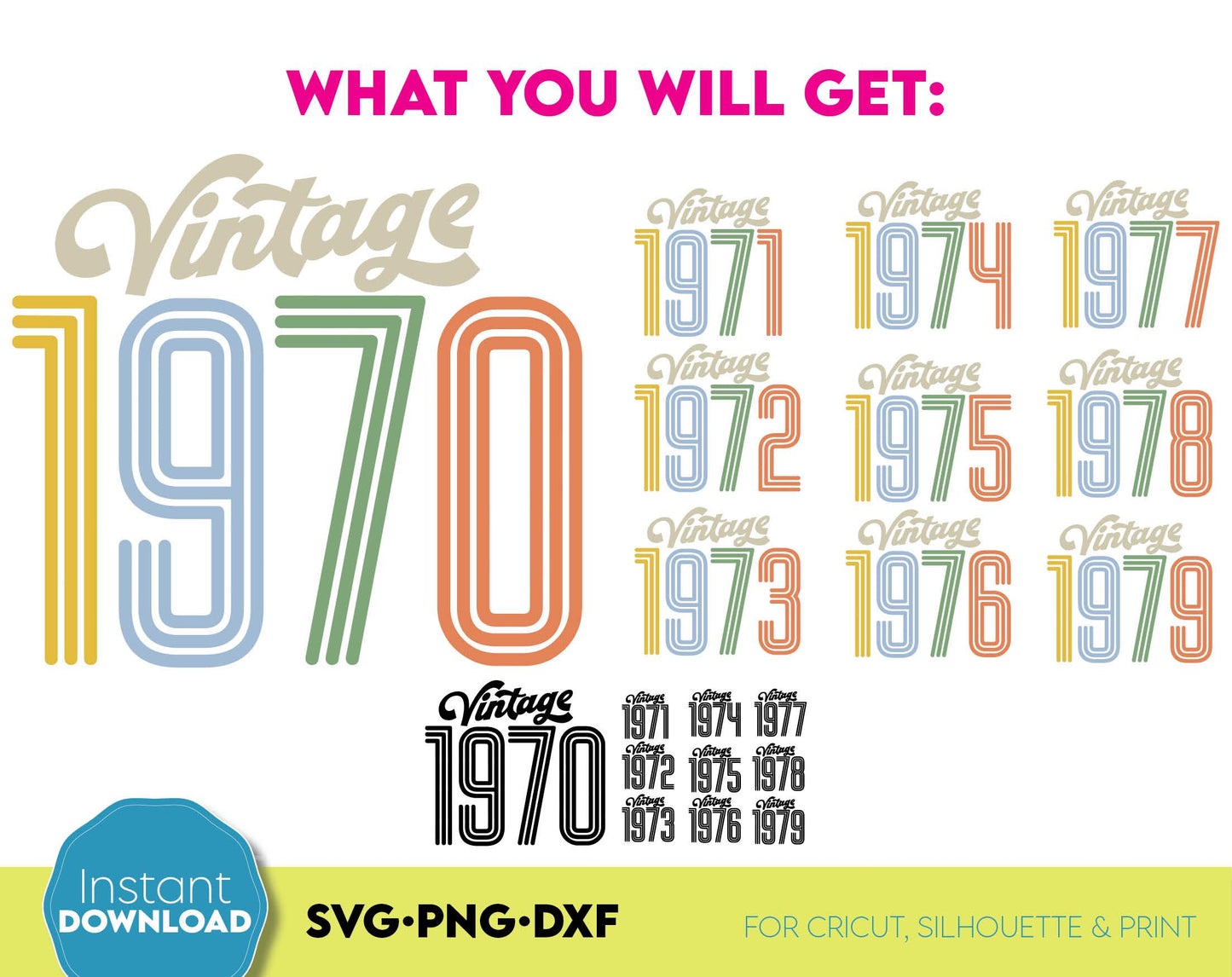 These Vintage 1970 - 1979 Birthday Shirts Bundle file design, and I hope you can use them to surprise and delight your loved ones on an important event in life. Retro Birthday Shirt SVG is a great and thoughtful gift for a Birthday party.