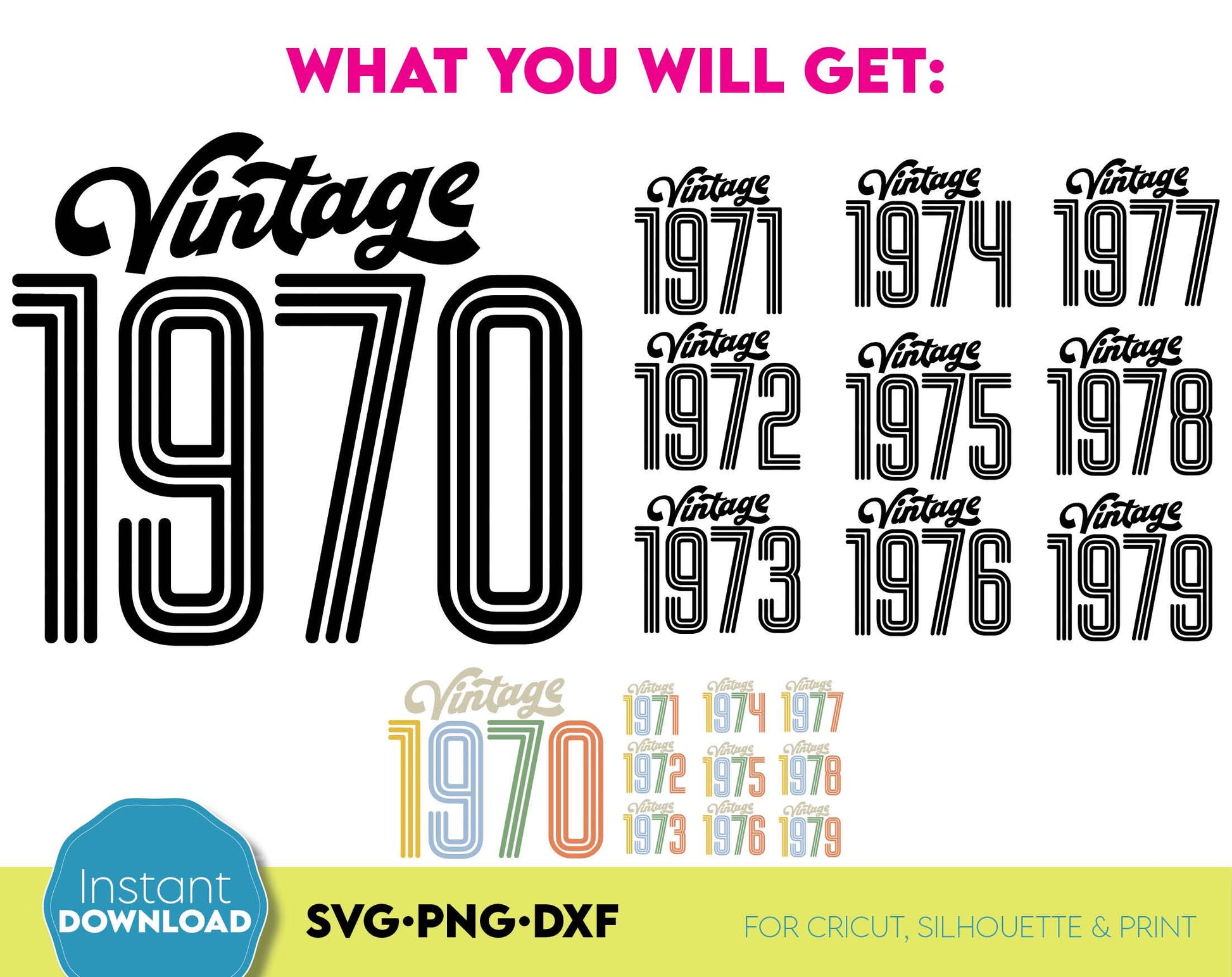 These Vintage 1970 - 1979 Birthday Shirts Bundle file design, and I hope you can use them to surprise and delight your loved ones on an important event in life. Retro Birthday Shirt SVG is a great and thoughtful gift for a Birthday party.