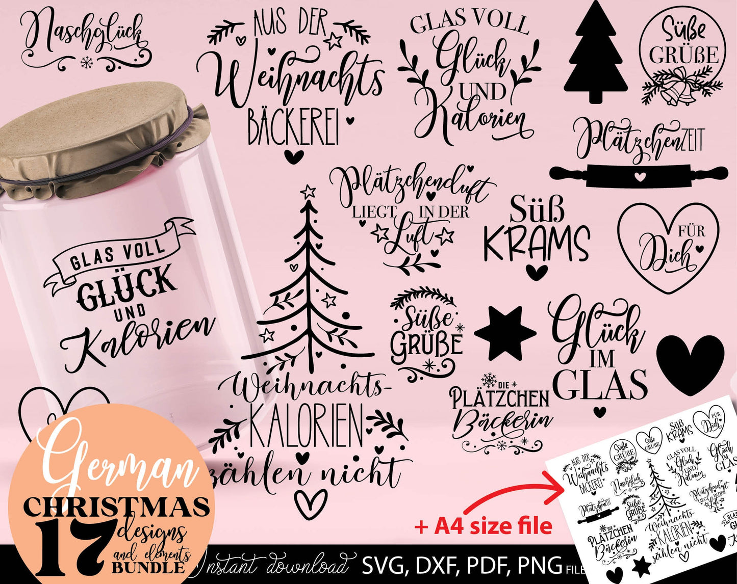 Deutsche Plotterdatei backen Weihnachten svg Bundle. SVG DXF PDF PNG files included. Compatible with Cricut, Silhouette. Use for sublimation or laser cut or grave projects. Buy now for a good price and enjoy!