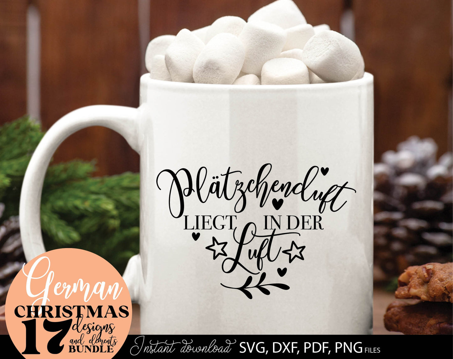 Deutsche Plotterdatei backen Weihnachten svg Bundle. SVG DXF PDF PNG files included. Compatible with Cricut, Silhouette. Use for sublimation or laser cut or grave projects. Buy now for a good price and enjoy!