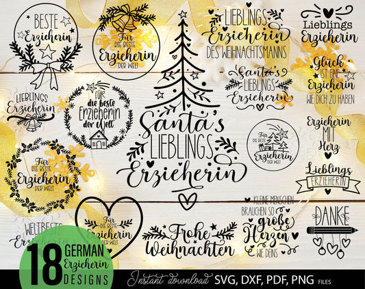 Deutsche Erzieherin Plotterdatei design for Your Erzieherin Weihnachten gift ideas. SVG DXF PDF PNG files included. Compatible with Cricut, Silhouette or other equipment. Cut from vinyl, use for sublimation or laser cut or grave projects!