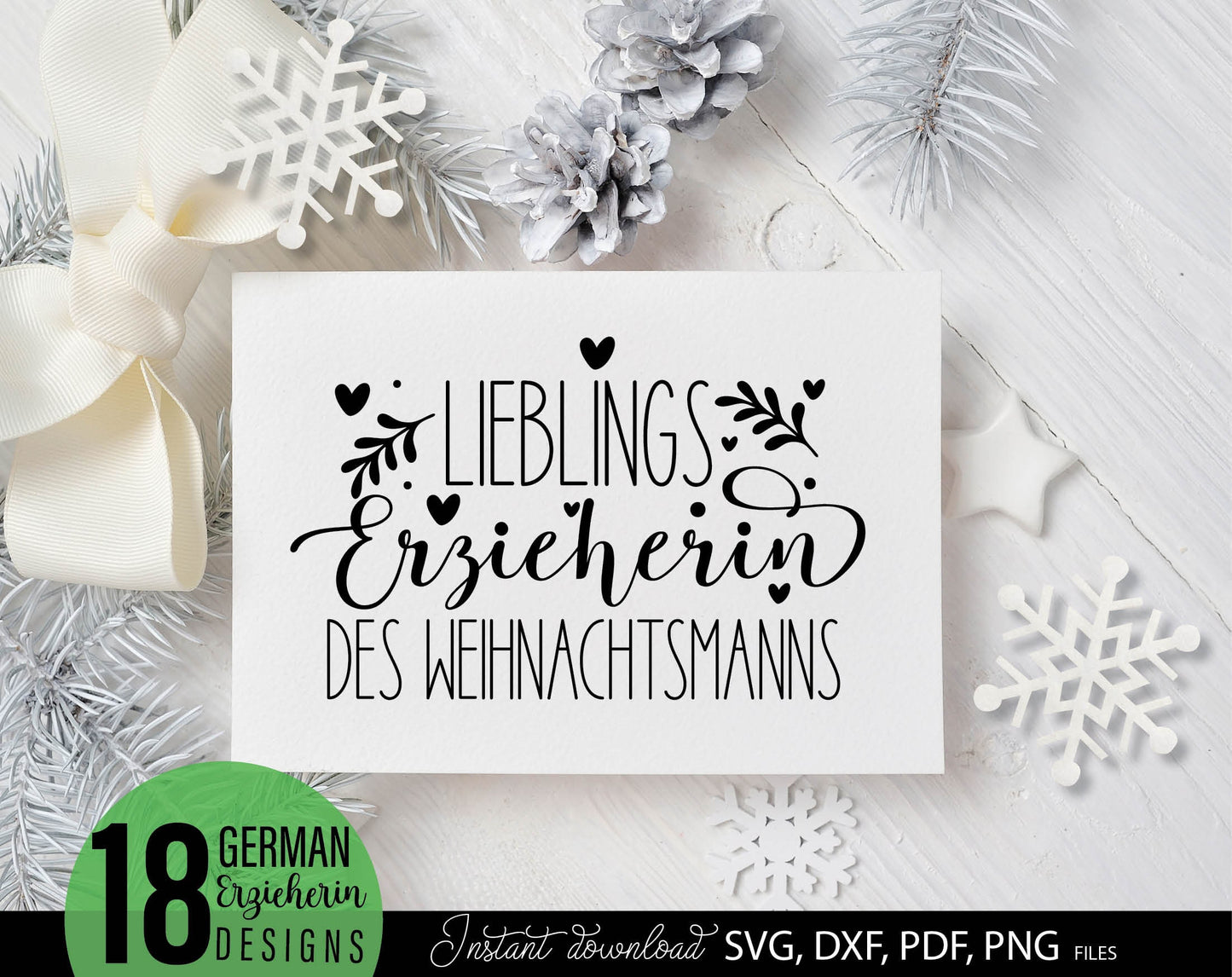 Deutsche Erzieherin Plotterdatei design for Your Erzieherin Weihnachten gift ideas. SVG DXF PDF PNG files included. Compatible with Cricut, Silhouette or other equipment. Cut from vinyl, use for sublimation or laser cut or grave projects!