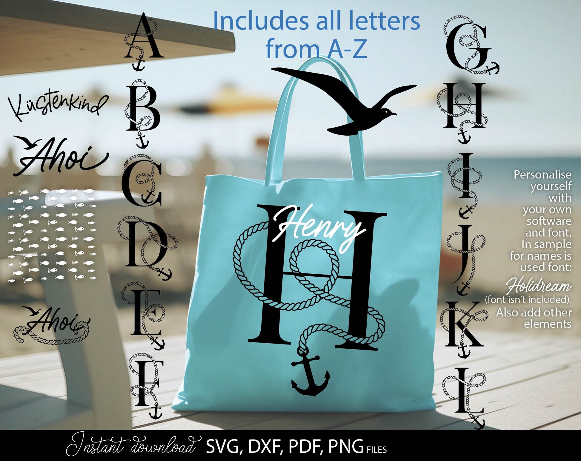 Deutsche Schriftzüge maritime elements for personalization Your gift ideas. SVG DXF PDF PNG files included. Compatible with Cricut, Silhouette or other equipment. Usable for sublimation or laser cut or grave projects as well. Buy now and enjoy!