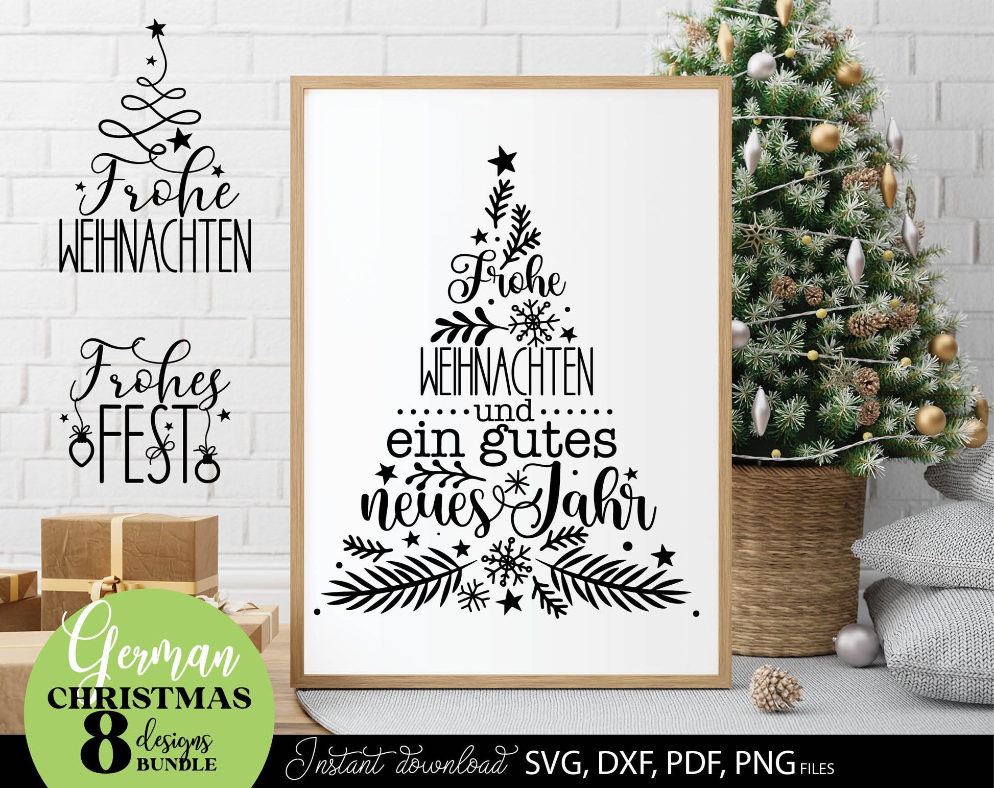 German Frohe Weihnachten plotter file svg png dxf designs bundle for You Christmas evening ornaments. Use for cutting from vinyl, sublimation or laser cut projects.
Buy now and enjoy!