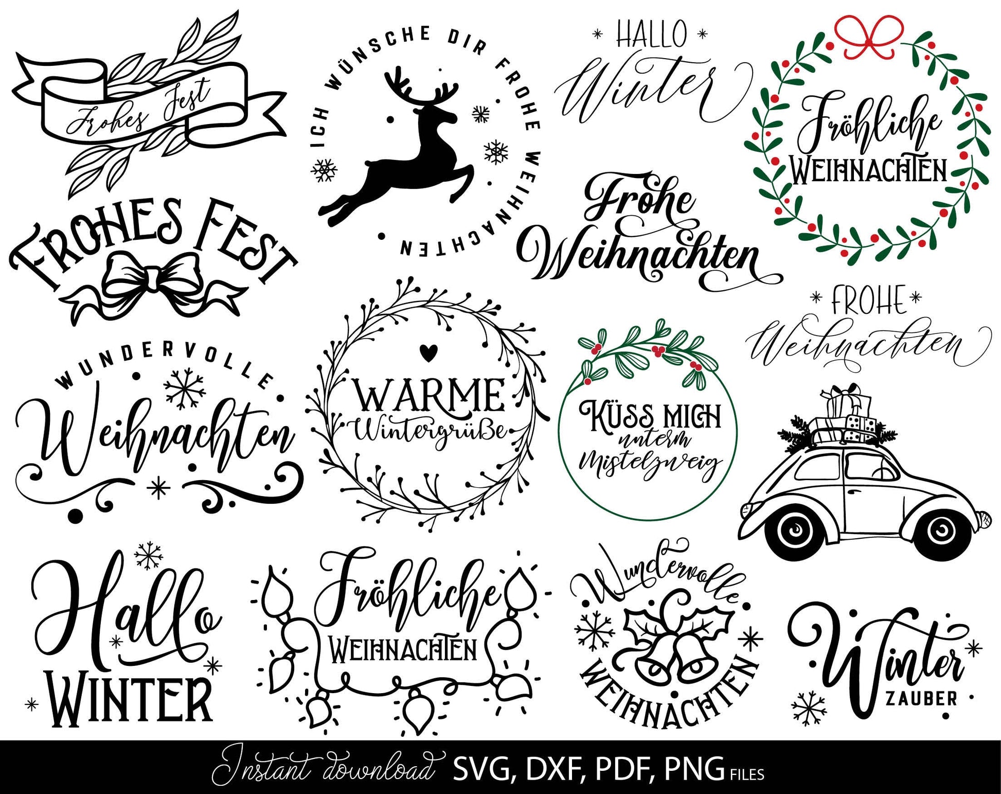 Frohe Weihnachten Plotter File SVG, PNG, DXF, pdf Weihnachten Svg Bundle German Christmas Cut File Svg Plot File Cricut Silhouette laserdate