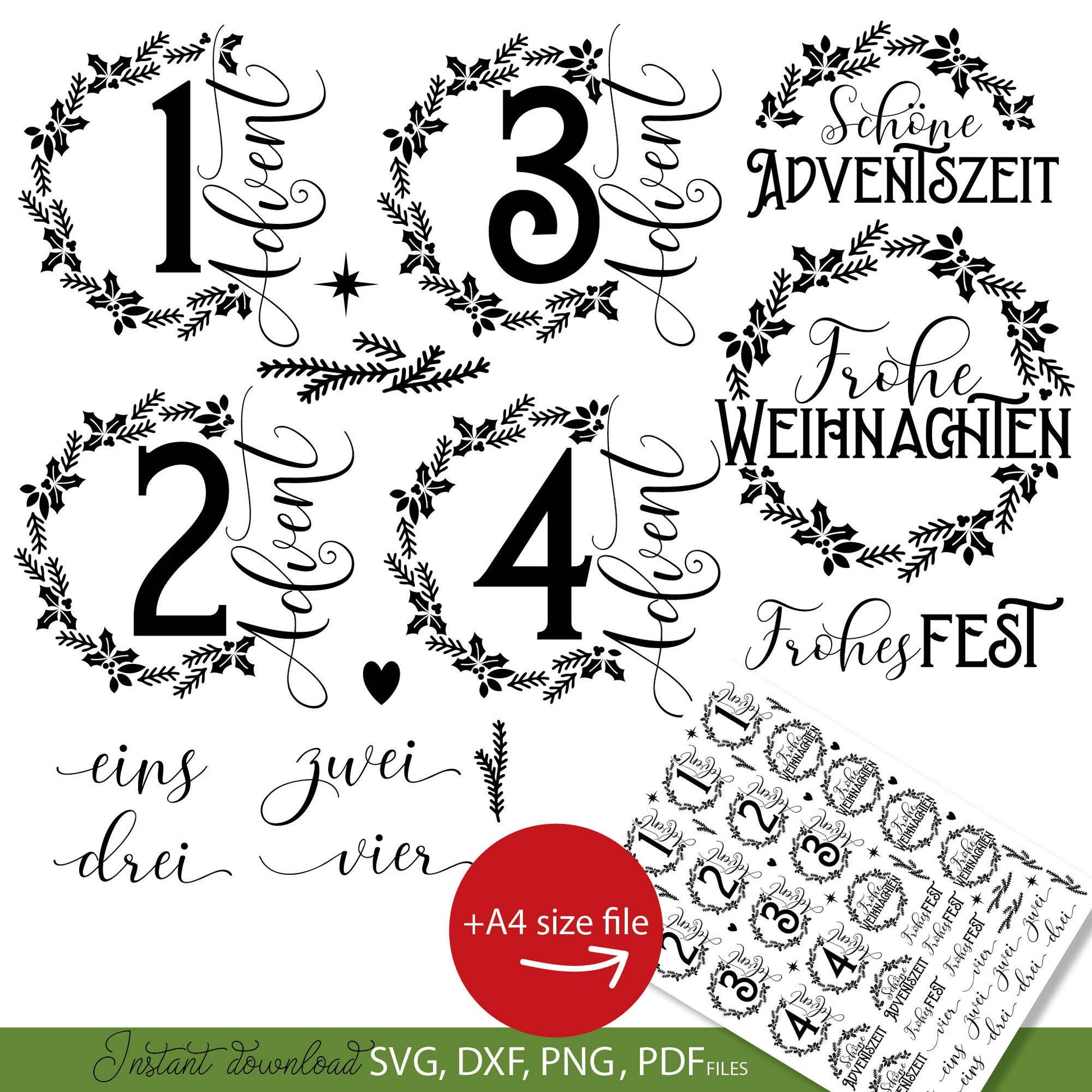 German Frohe Weihnachten candle tattoo pdf and plotter file svg png dxf designs bundle for You Christmas evening ornaments. Use for cutting from vinyl, sublimation or laser cut projects.
Buy now and enjoy!