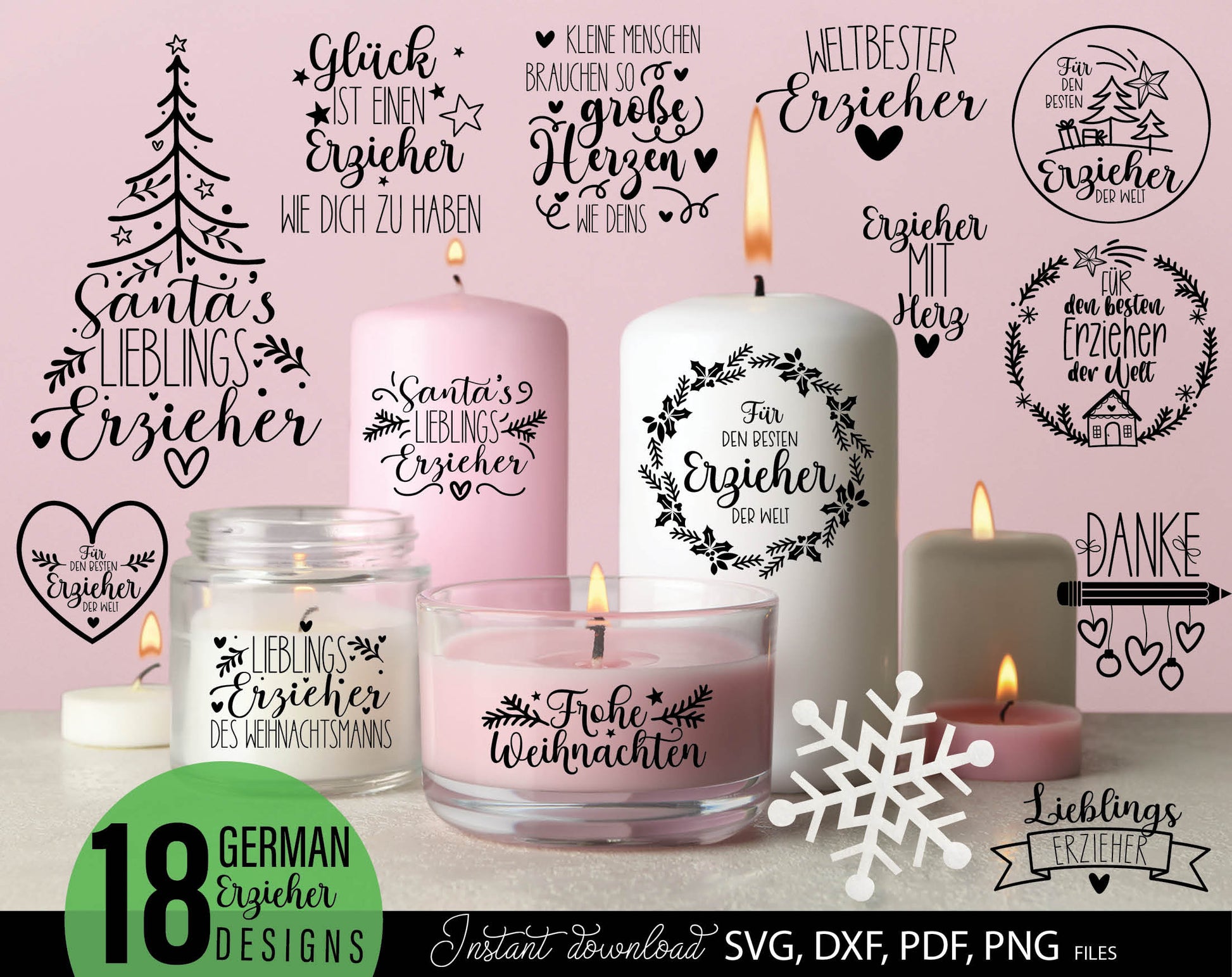 German Erzieher Christmas Gift ideas Plotter File Bundle. SVG DXF PDF PNG files included. Compatible with Cricut, Silhouette or other equipment. Cut from vinyl, use for sublimation or laser cut projects as well. Buy now for a good price and enjoy!