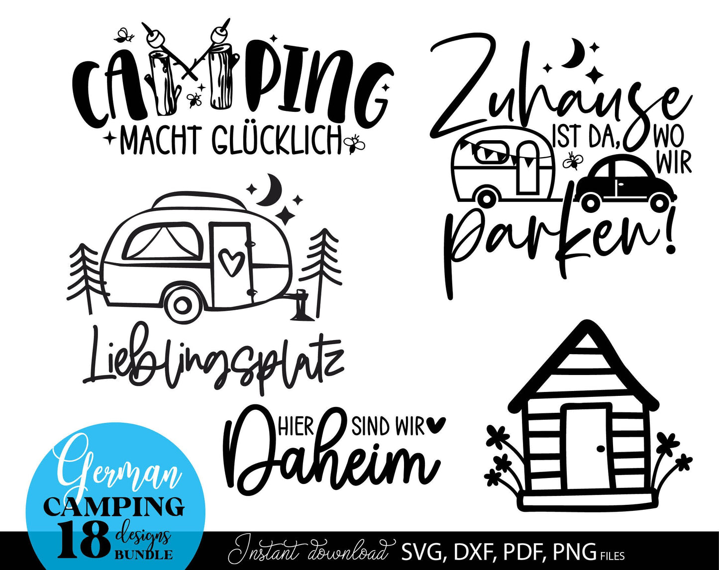 German Campers Plotter file bundle. SVG DXF PDF PNG files included. Compatible with Cricut, Silhouette, sublimation printers or other equipment. Cut from vinyl, use for sublimation or laser cut or grave projects. Buy now for a good price and enjoy!