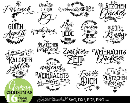 Deutsche Plotterdatei backen Weihnachten svg Bundle. SVG DXF PDF PNG files included. Compatible with Cricut, Silhouette. Use for sublimation or laser cut or grave projects. Buy now for a good price and enjoy!