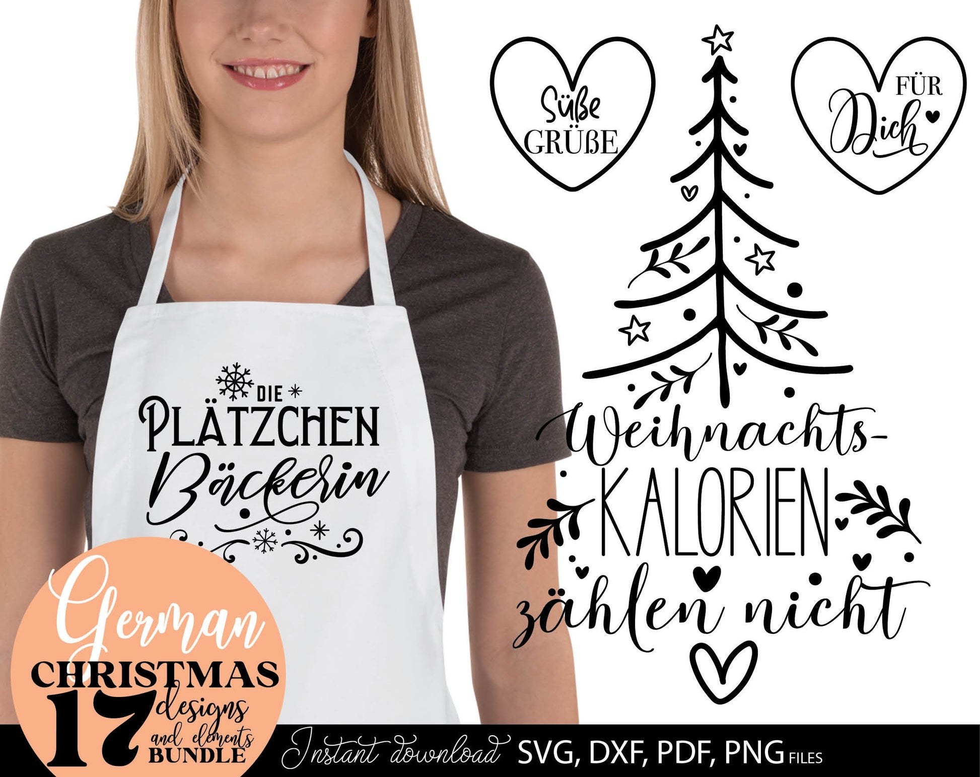 Deutsche Plotterdatei backen Weihnachten svg Bundle. SVG DXF PDF PNG files included. Compatible with Cricut, Silhouette. Use for sublimation or laser cut or grave projects. Buy now for a good price and enjoy!