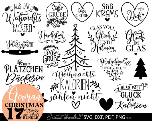 Deutsche Plotterdatei backen Weihnachten svg Bundle - Plätzchen svg - Deutsche Sprüche Weihnachten backen plotterdatei Cricut Silhouette