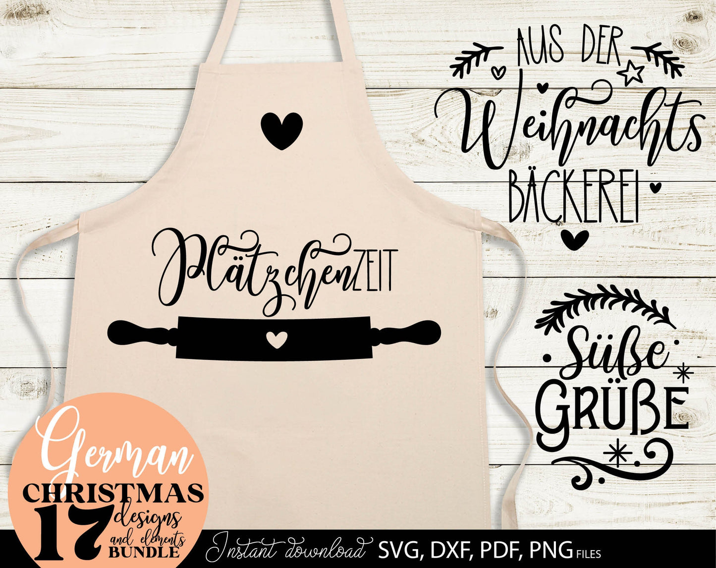 Deutsche Plotterdatei backen Weihnachten svg Bundle. SVG DXF PDF PNG files included. Compatible with Cricut, Silhouette. Use for sublimation or laser cut or grave projects. Buy now for a good price and enjoy!