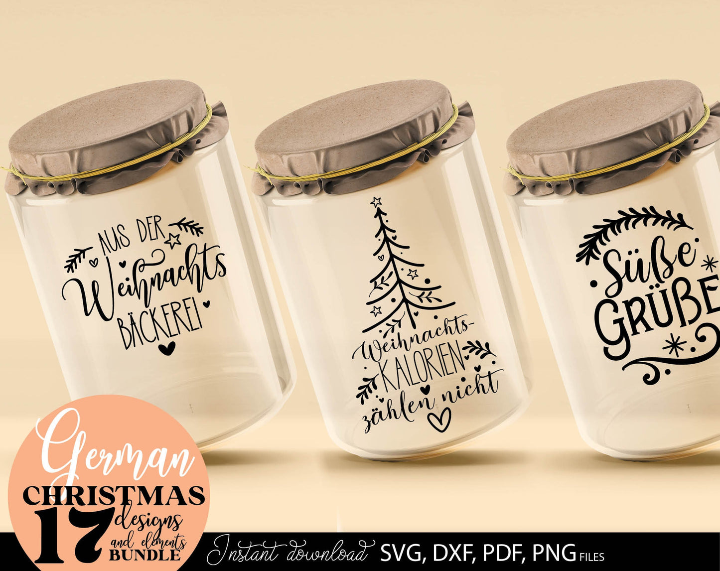 Deutsche Plotterdatei backen Weihnachten svg Bundle. SVG DXF PDF PNG files included. Compatible with Cricut, Silhouette. Use for sublimation or laser cut or grave projects. Buy now for a good price and enjoy!