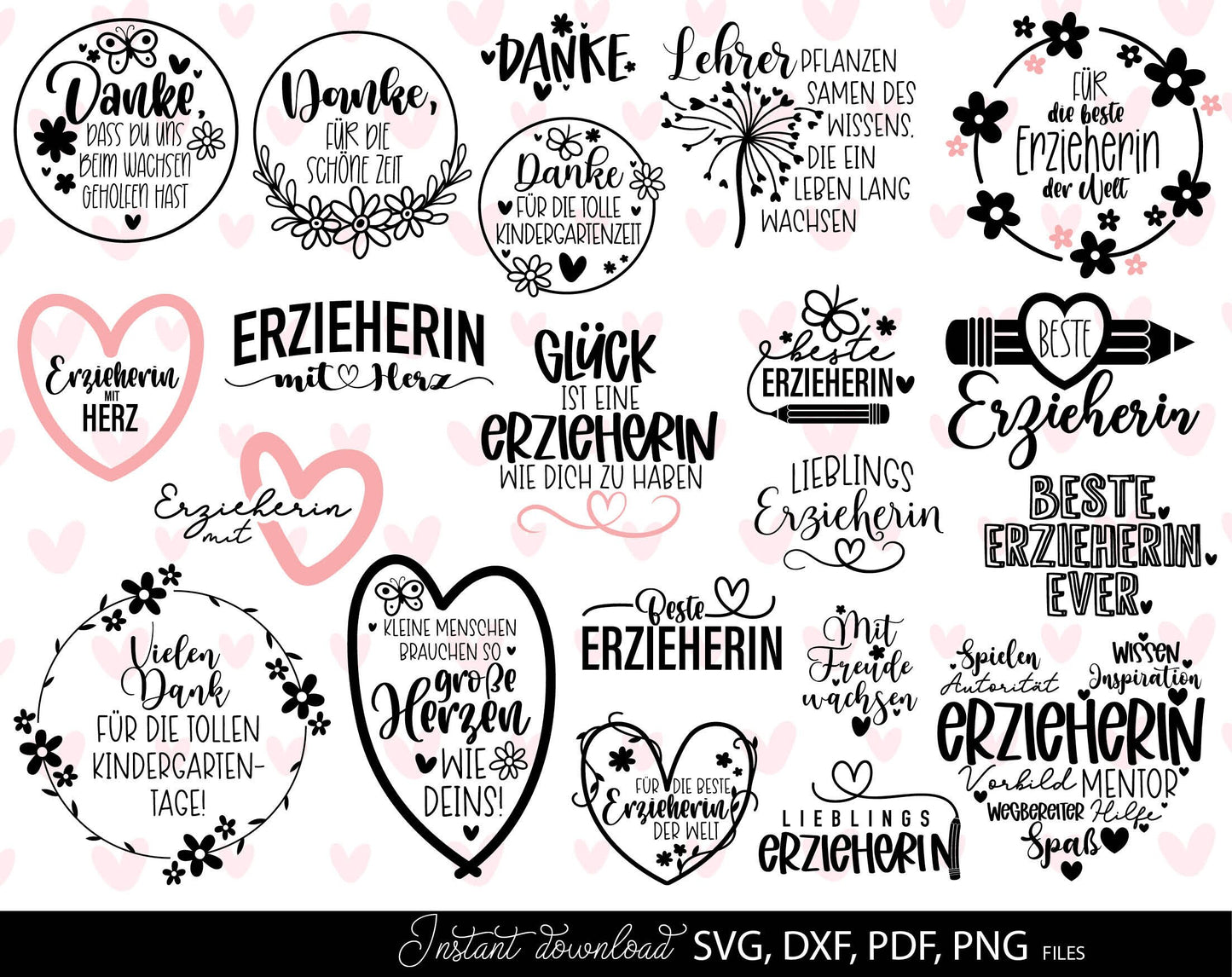 German Erzieherin Plotter File Svg Erzieherin deutsche Sprüche SVG Bundle Erzieher Schriftzüge Kindergarten Lebewohl Svg Erzieher SVG