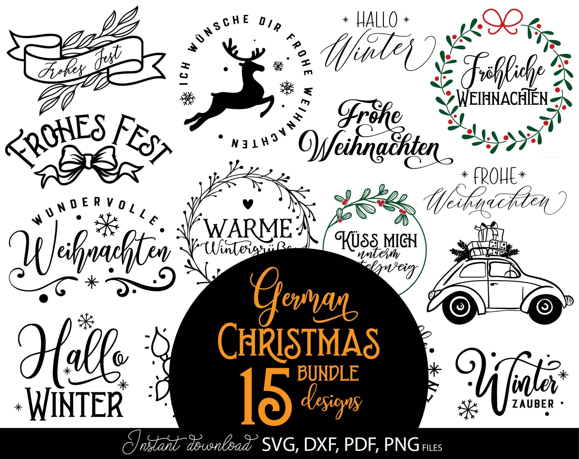 Frohe Weihnachten Plotter File SVG, PNG, DXF, pdf Weihnachten Svg Bundle German Christmas Cut File Svg Plot File Cricut Silhouette laserdate