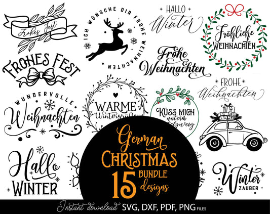 Frohe Weihnachten Plotter File SVG, PNG, DXF, pdf Weihnachten Svg Bundle German Christmas Cut File Svg Plot File Cricut Silhouette laserdate