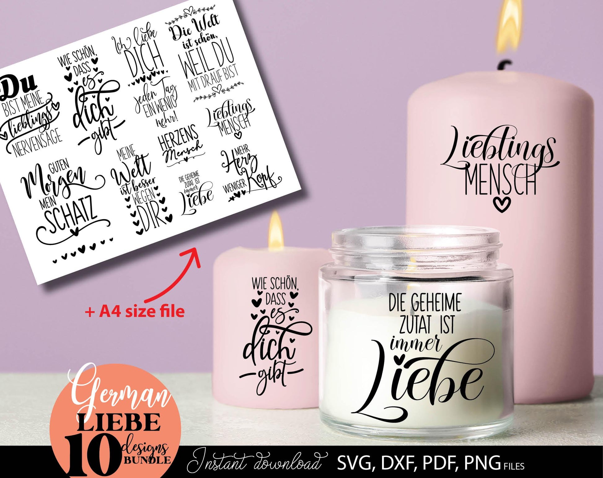 German Liebe Quotes Plotter File SVG PNG DXF EPS included. Use for cutting from vinyl, sublimation or laser cut projects. Compatible with Cricut, Silhouette or Glowforge equipment. Buy now for a good price and enjoy!