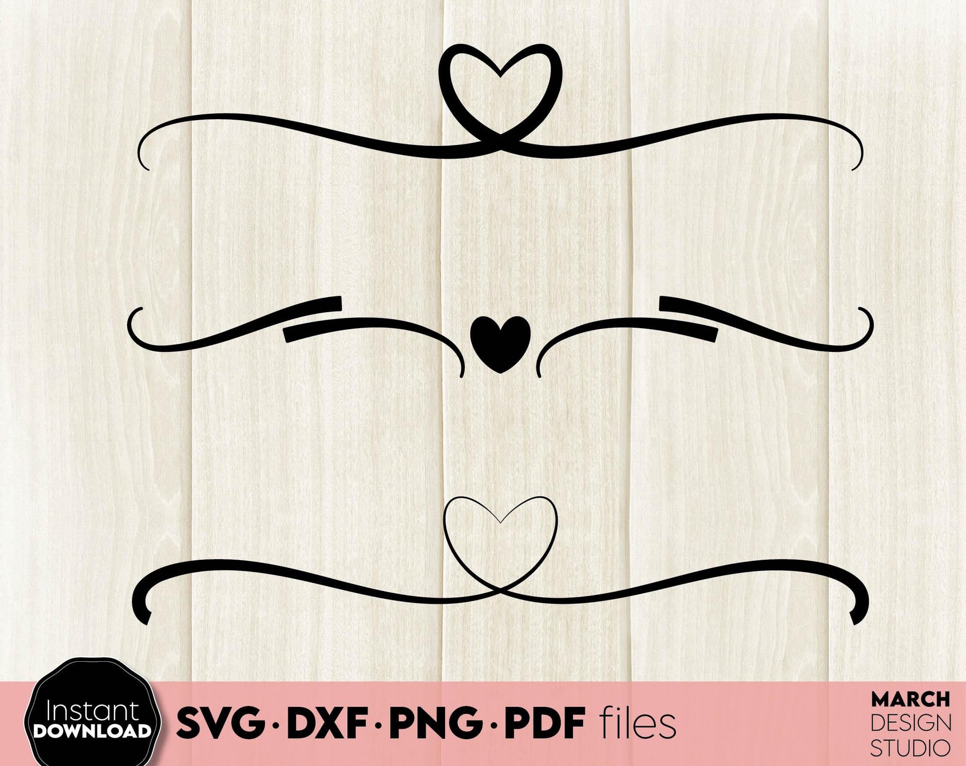 Decorative dividers lines bundle for your wedding, cards, home decorations etc. projects. SVG, PNG, DXF, PDF, JPG files included. Cut from vinyl, use for sublimation or laser cut projects. Compatible with Cricut, Silhouette and other machines. Enjoy!