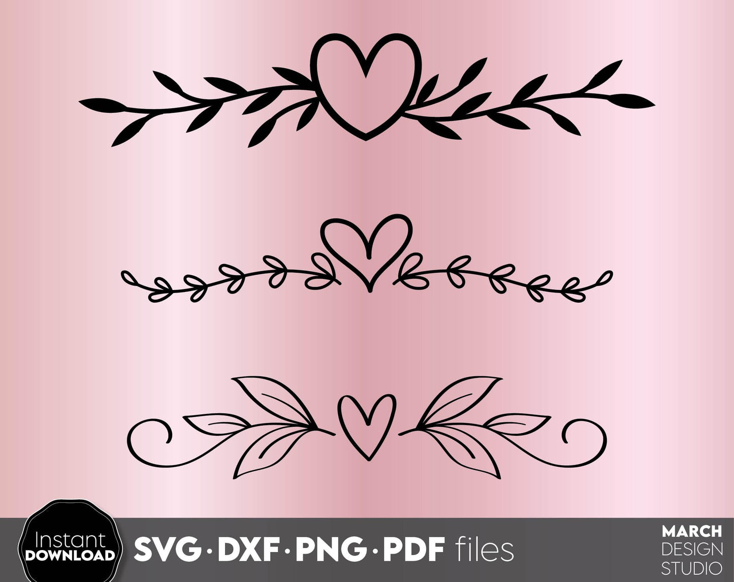 Heart Text Dividers Bundle with 30 designs in it. SVG DXF PNG PDF files included. Compatible with Cricut, Silhouette or other equipment. Cut from vinyl, use for sublimation or laser cut or grave projects. Buy now for a good price and enjoy!