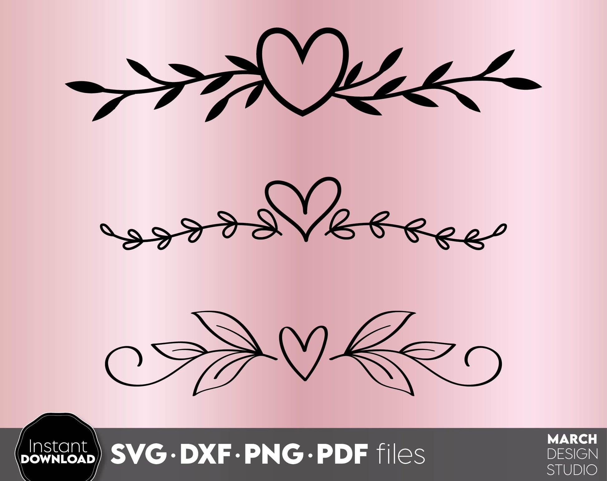 Heart Text Dividers Bundle with 30 designs in it. SVG DXF PNG PDF files included. Compatible with Cricut, Silhouette or other equipment. Cut from vinyl, use for sublimation or laser cut or grave projects. Buy now for a good price and enjoy!