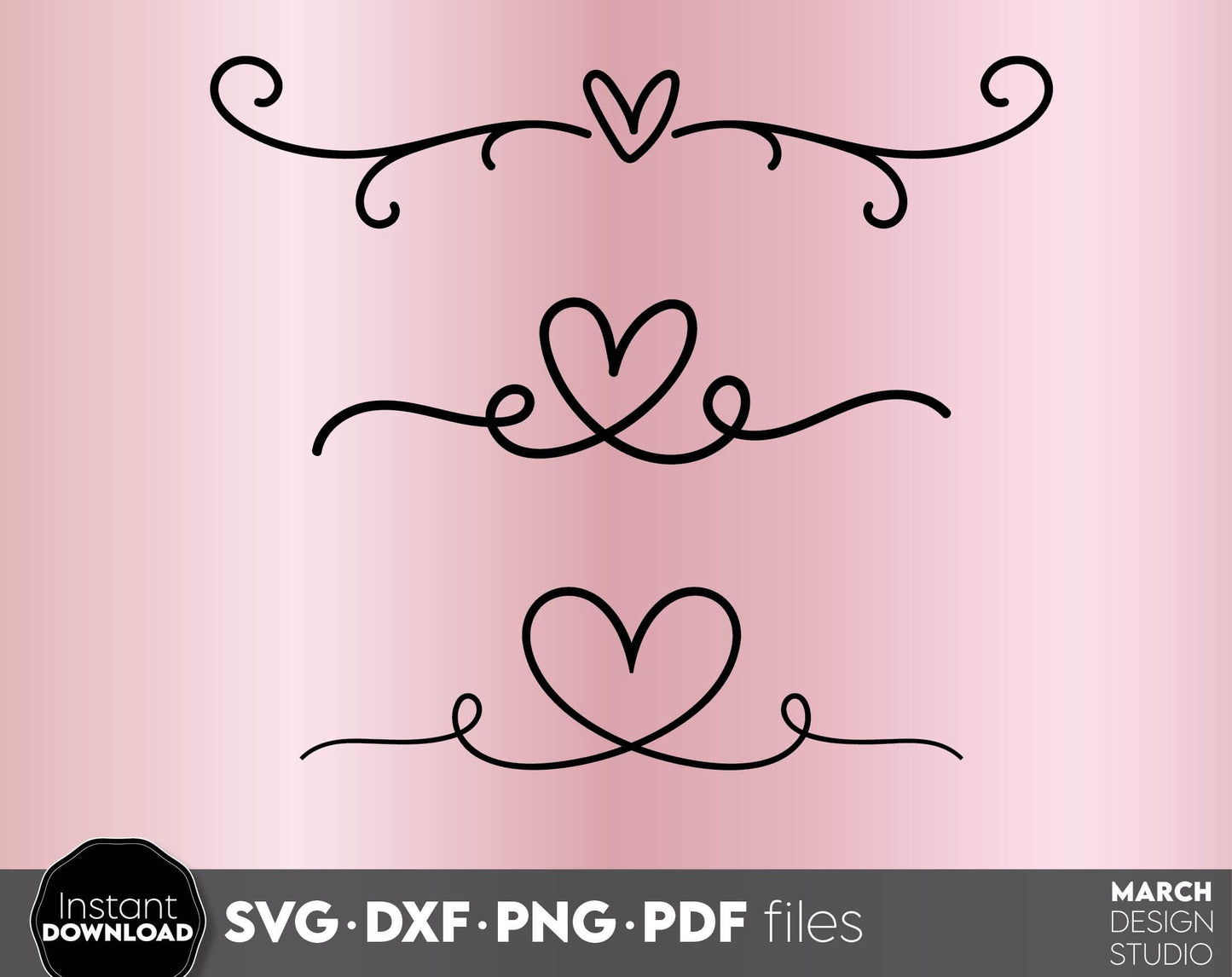 Heart Text Dividers Bundle with 30 designs in it. SVG DXF PNG PDF files included. Compatible with Cricut, Silhouette or other equipment. Cut from vinyl, use for sublimation or laser cut or grave projects. Buy now for a good price and enjoy!