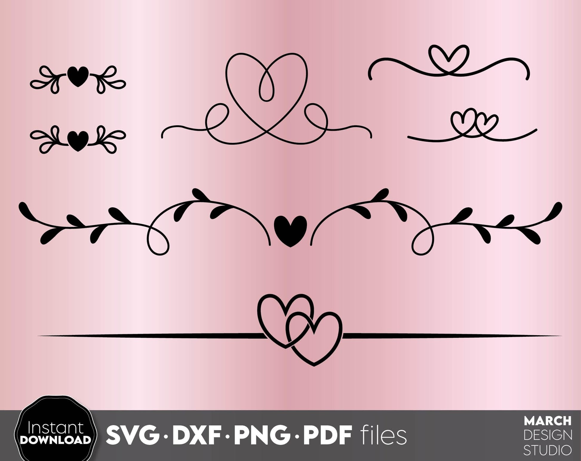 Heart Text Dividers Bundle with 30 designs in it. SVG DXF PNG PDF files included. Compatible with Cricut, Silhouette or other equipment. Cut from vinyl, use for sublimation or laser cut or grave projects. Buy now for a good price and enjoy!