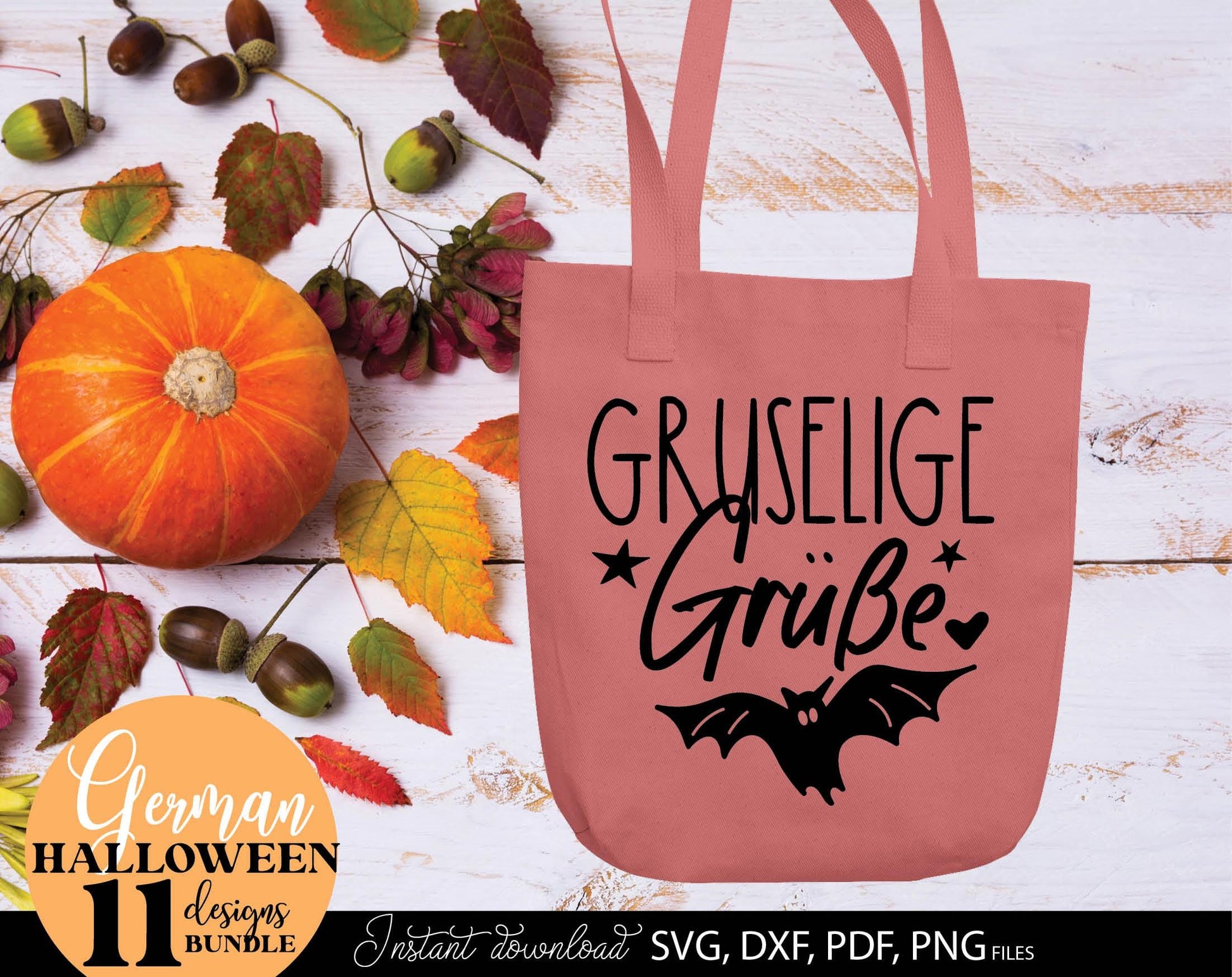 German Halloween quotes plotter files bundle. Use for cutting from vinyl, for sublimation or laser cut projects. SVG, DXF, PNG and PDF files included. Compatible with Cricut, Silhouette or other equipment! Buy now for a good price and enjoy!