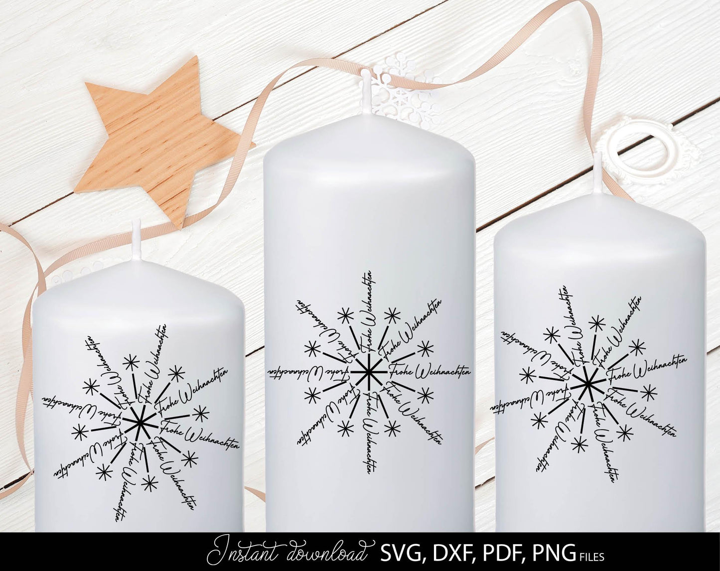 Frohe Weihnachten snowflake for Your Christmas window decor. SVG DXF PDFPNG files included. Compatible with Cricut, Silhouette or other equipment. Cut from vinyl, use for sublimation or laser cut or grave projects. Buy now for a good price and enjoy!