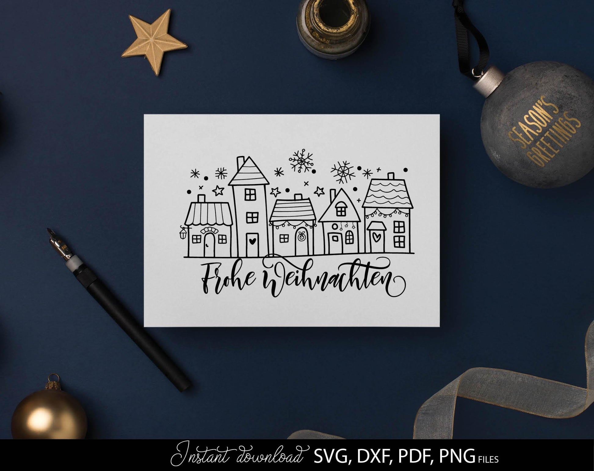 German Frohe Weihnachten plotter file svg png dxf designs bundle for You Christmas evening ornaments. Use for cutting from vinyl, sublimation or laser cut projects.
Buy now and enjoy!