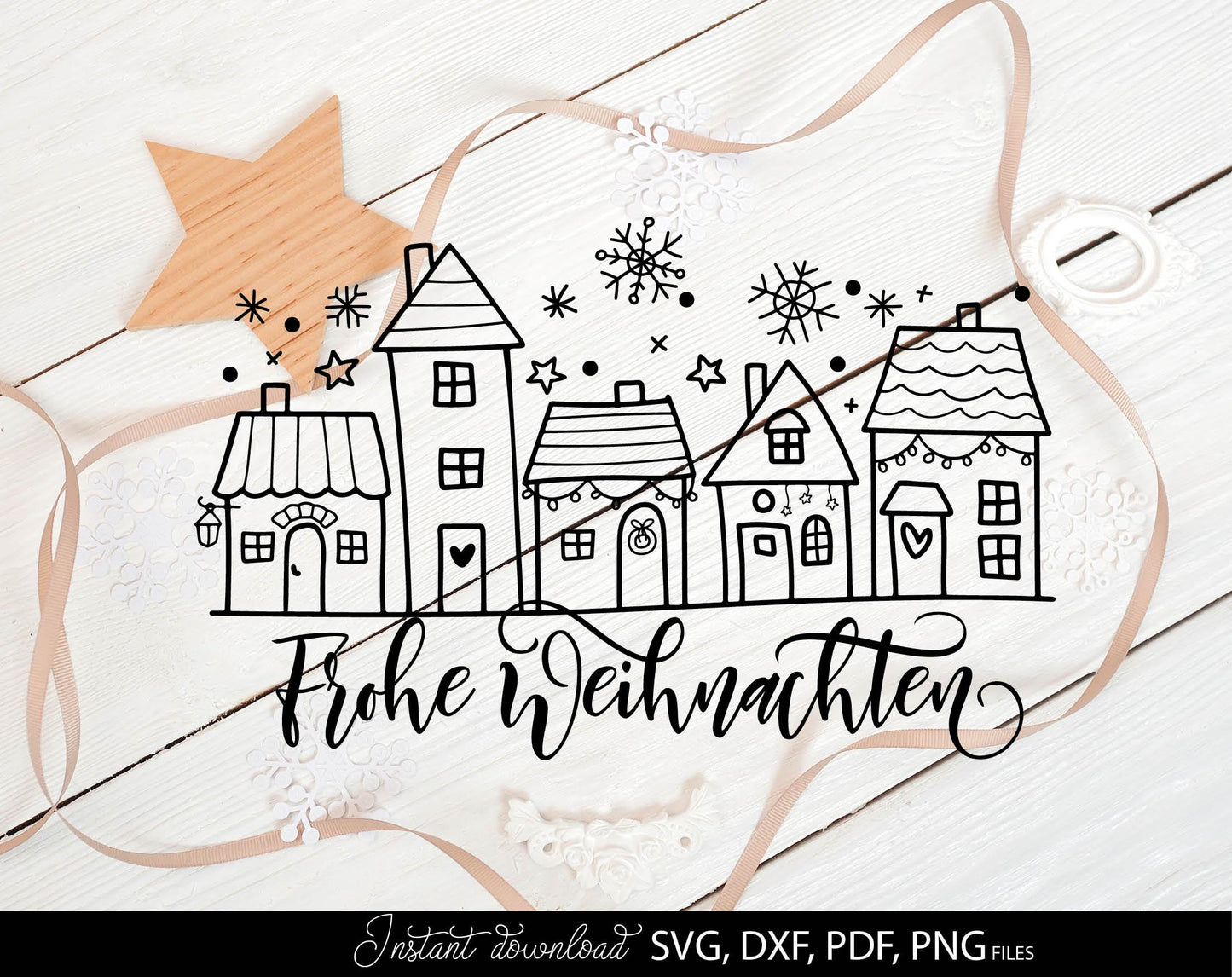 German Frohe Weihnachten plotter file svg png dxf designs bundle for You Christmas evening ornaments. Use for cutting from vinyl, sublimation or laser cut projects.
Buy now and enjoy!