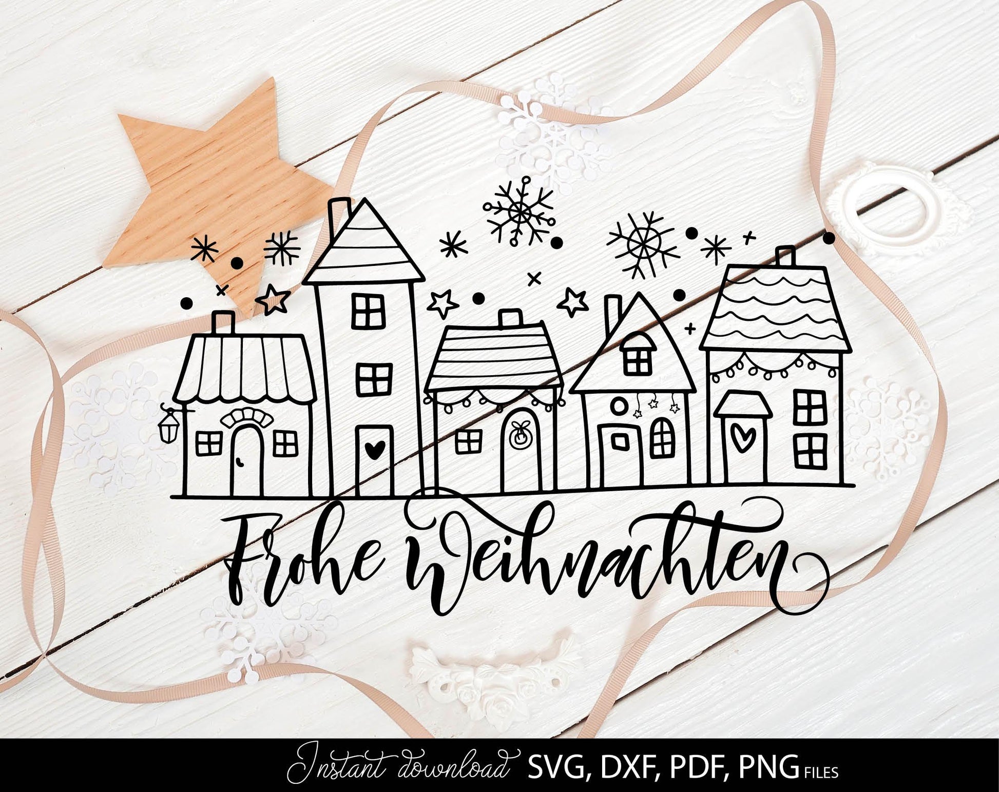 German Frohe Weihnachten plotter file svg png dxf designs bundle for You Christmas evening ornaments. Use for cutting from vinyl, sublimation or laser cut projects.
Buy now and enjoy!