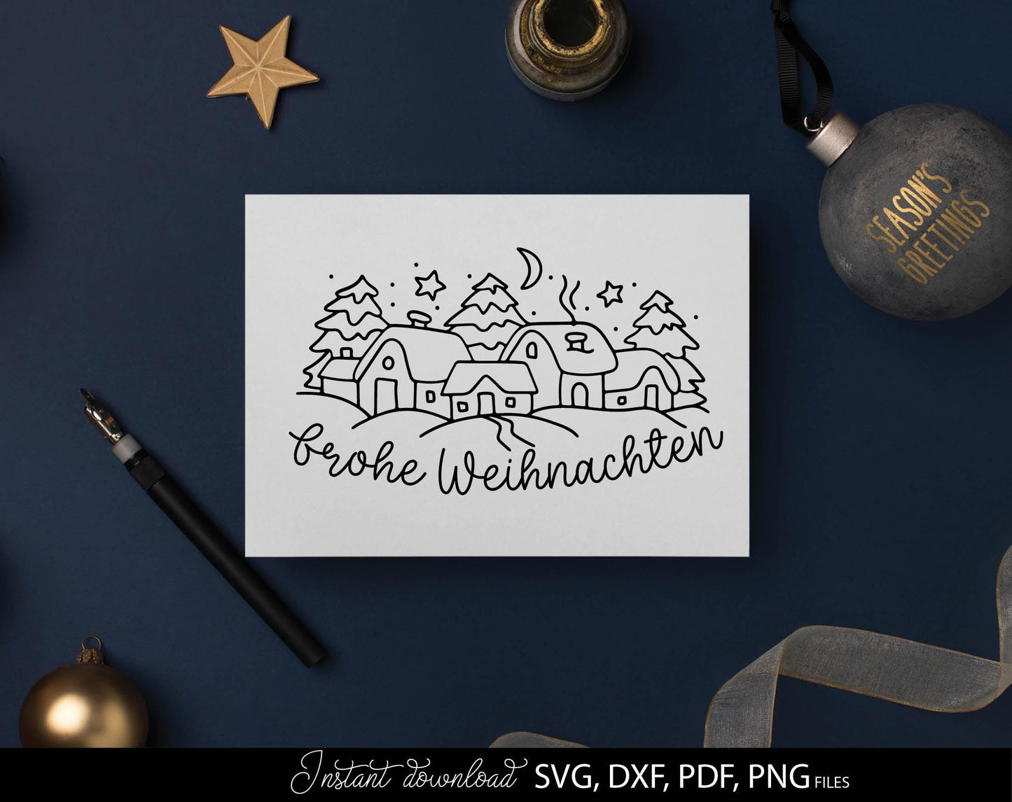 Christmas window picture houses winter decoration. SVG DXF PDF PNG files included. Compatible with Cricut, Silhouette or other equipment. Use for cutting from vinyl, sublimation or laser cut or grave projects. Buy now for a good price and enjoy!